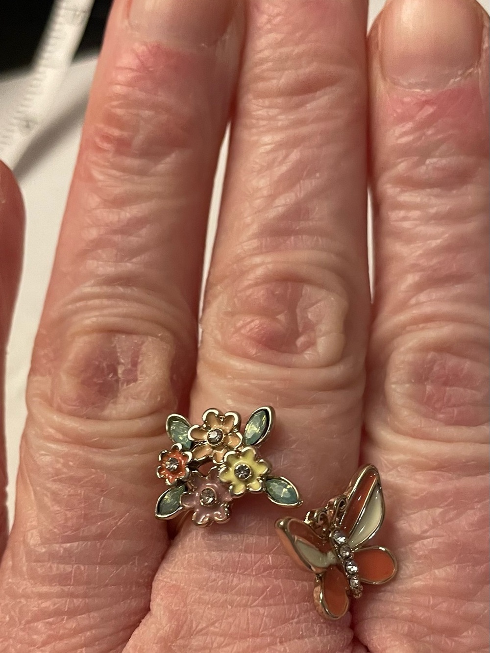 Charming Charlie Pastel Floral and Butterfly Ring - Rose Gold Tone